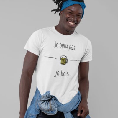 Image de t-shirt blanc pour homme "Je peux pas je bois" - MCL Sérigraphie