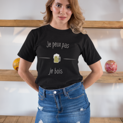 Image de t-shirt noir pour femme "Je peux pas je bois" - MCL Sérigraphie