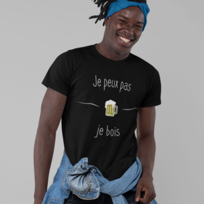 Image de t-shirt noir pour homme "Je peux pas je bois" - MCL Sérigraphie