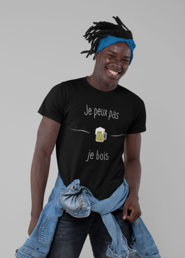 Image de t-shirt noir pour homme "Je peux pas je bois" - MCL Sérigraphie