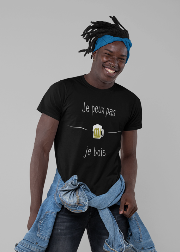 T-shirt blanc pour homme "Je peux pas je bois" - MCL Sérigraphie Image de t-shirt noir pour homme "Je peux pas je bois" - MCL Sérigraphie