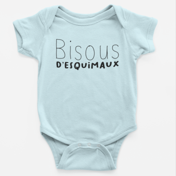 Image de body bébé bleu "Bisous d'equimaux" - MCL Sérigraphie