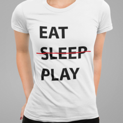 Image de t-shirt blanc pour femme "Eat, sleep, play" - MCL Sérigraphie