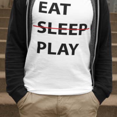 Image de t-shirt blanc pour homme "Eat, sleep, play" - MCL Sérigraphie