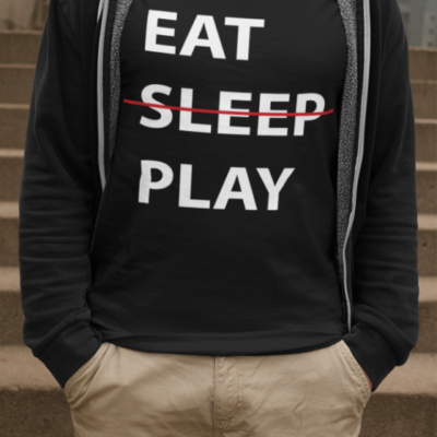 Image de t-shirt noir pour homme "Eat, sleep, play" - MCL Sérigraphie