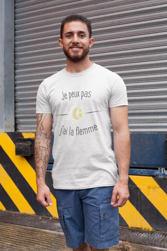 Image de t-shirt blanc pour homme "Je peux pas j'ai la flemme" - MCL Sérigraphie