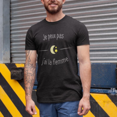 Image de t-shirt noir pour homme "Je peux pas j'ai la flemme" - MCL Sérigraphie