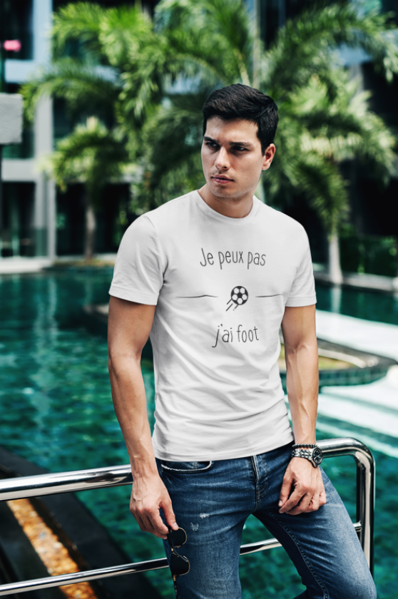 Image de t-shirt blanc pour homme "Je peux pas j'ai foot" - MCL Sérigraphie