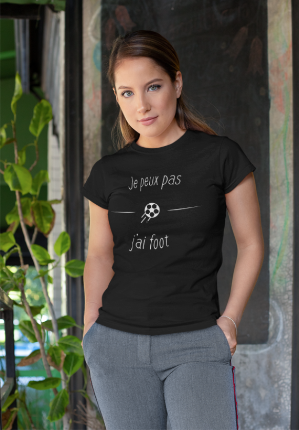 Image de t-shirt noir pour femme "Je peux pas j'ai foot" - MCL Sérigraphie