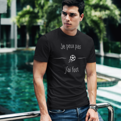 Image de t-shirt noir pour homme "Je peux pas j'ai foot" - MCL Sérigraphie