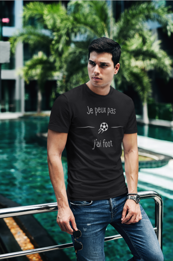 Image de t-shirt noir pour homme "Je peux pas j'ai foot" - MCL Sérigraphie
