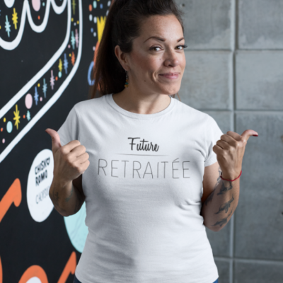 Image de t-shirt blanc pour femme "future retraitée" - MCL Sérigraphie