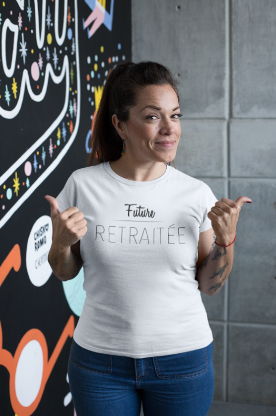 Image de t-shirt blanc pour femme "future retraitée" - MCL Sérigraphie