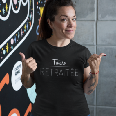 Image de t-shirt noir pour femme "future retraitée" - MCL Sérigraphie