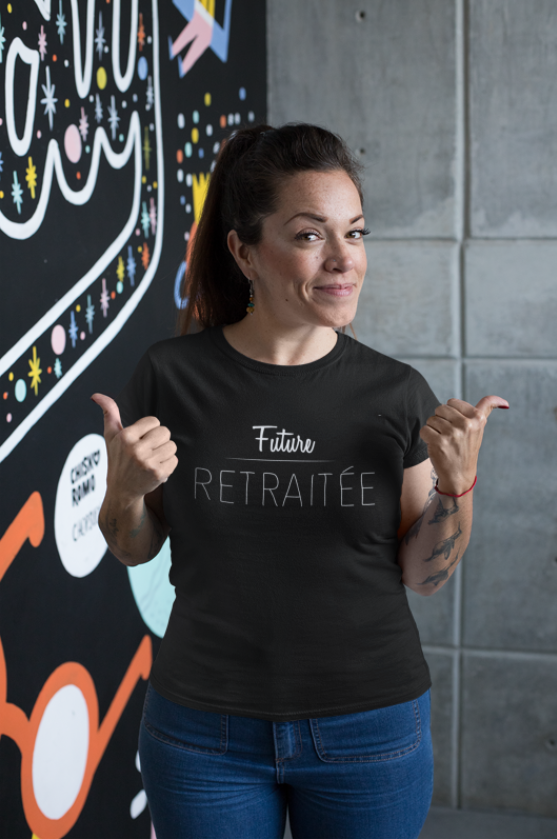 Image de t-shirt noir pour femme "future retraitée" - MCL Sérigraphie