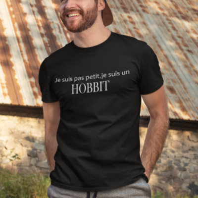 Image de t-shirt noir pour homme "Je suis pas petit, je suis un hobbit" - MCL Sérigraphie