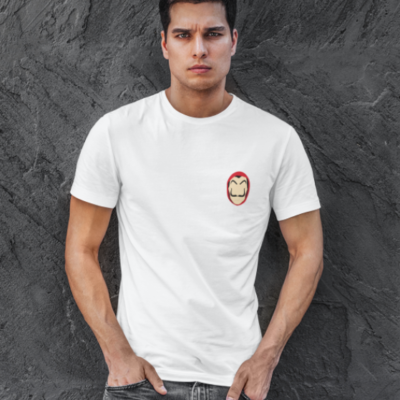Image de t-shirt blanc pour homme "Masque Casa De Papel" - MCL Sérigraphie