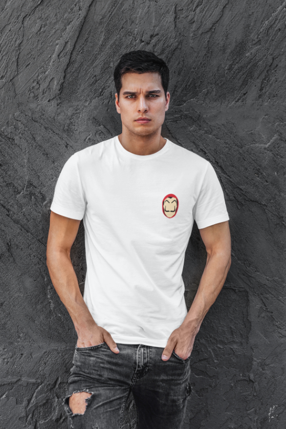 Image de t-shirt blanc pour homme "Masque Casa De Papel" - MCL Sérigraphie