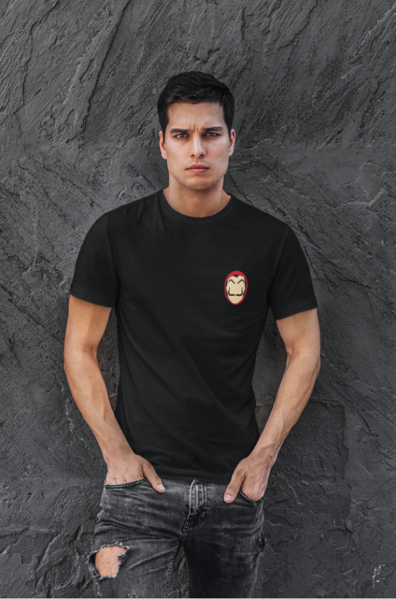 Image de t-shirt noir pour homme "Masque Casa De Papel" - MCL Sérigraphie