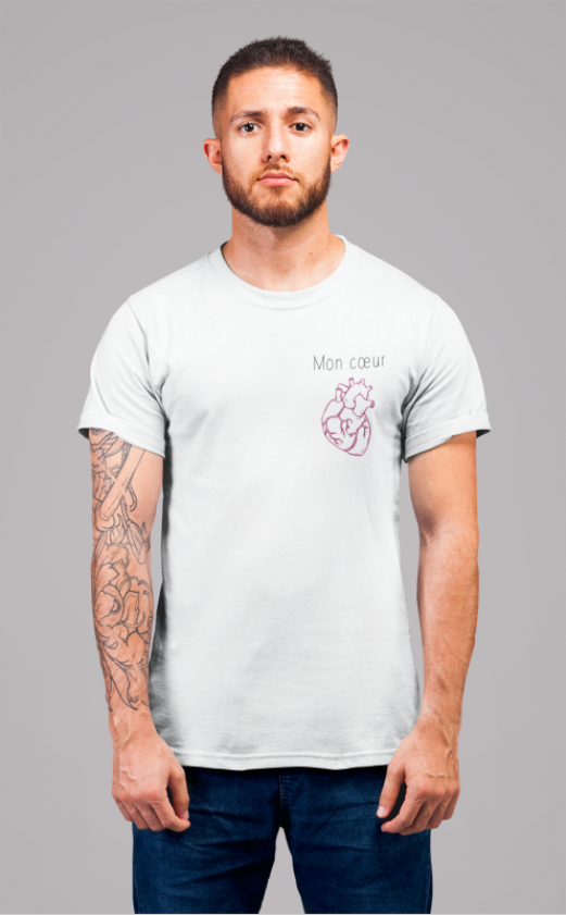Image de t-shirt blanc pour homme "Mon coeur" - MCL Sérigraphie