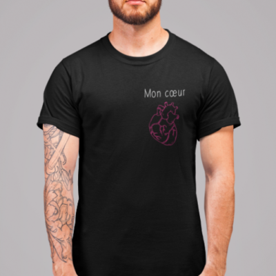 Image de t-shirt noir pour homme "Mon coeur" - MCL Sérigraphie