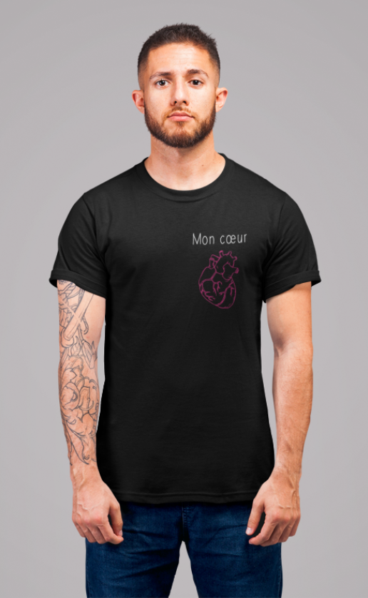 Image de t-shirt noir pour homme "Mon coeur" - MCL Sérigraphie
