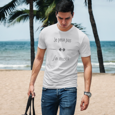 Image de t-shirt blanc pour homme "Je peux pas j'ai muscu" - MCL Sérigraphie