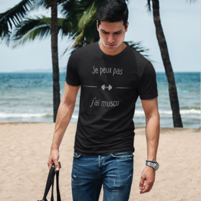 Image de t-shirt noir pour homme "Je peux pas j'ai muscu" - MCL Sérigraphie