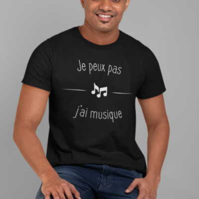 Image de t-shirt noir pour homme "Je peux pas j'ai musique" - MCL Sérigraphie