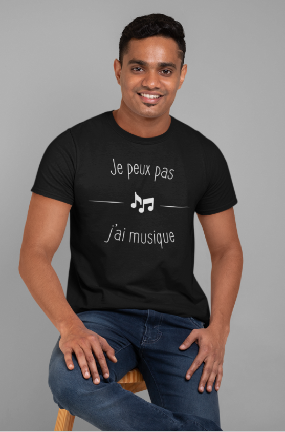 Image de t-shirt noir pour homme "Je peux pas j'ai musique" - MCL Sérigraphie