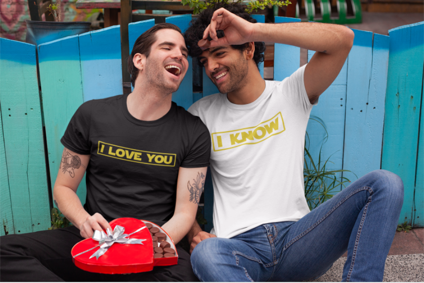 Duo de t-shirts noirs homme "I Love You/I Know" - MCL Sérigraphie Image de duo de t-shirts noir et blanc homme "I Love You/I Know" - MCL Sérigraphie