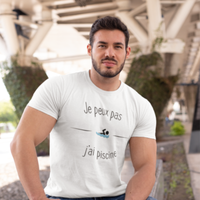 Image de t-shirt blanc pour homme "Je peux pas j'ai piscine" - MCL Sérigraphie