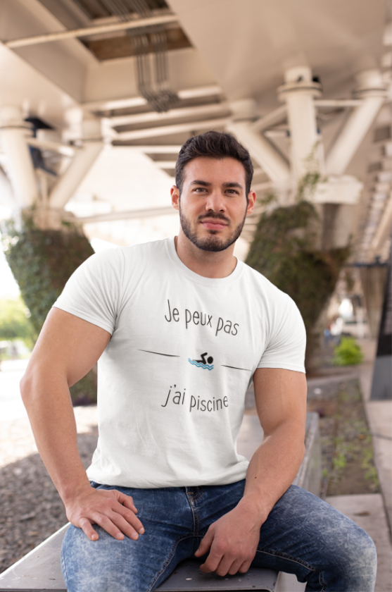 Image de t-shirt blanc pour homme "Je peux pas j'ai piscine" - MCL Sérigraphie