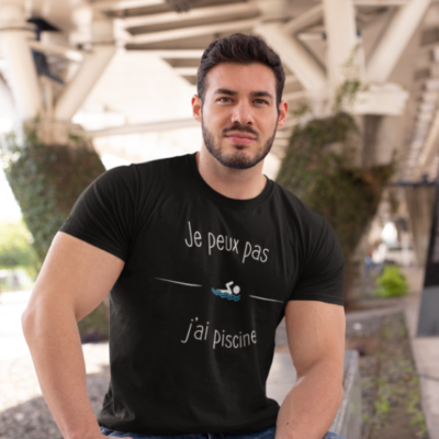 Image de t-shirt noir pour homme "Je peux pas j'ai piscine" - MCL Sérigraphie