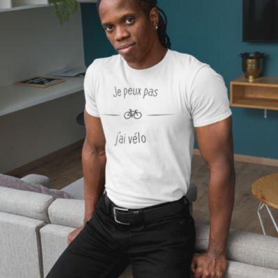 Image de t-shirt blanc pour homme "Je peux pas j'ai vélo" - MCL Sérigraphie