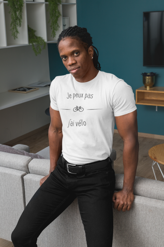 Image de t-shirt blanc pour homme "Je peux pas j'ai vélo" - MCL Sérigraphie