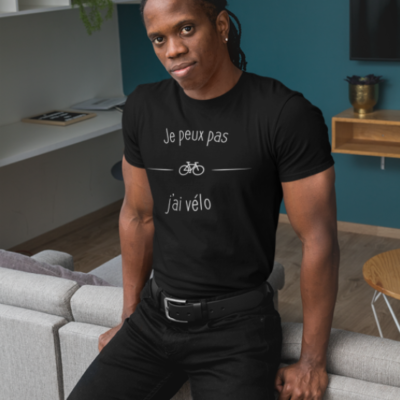 Image de t-shirt noir pour homme "Je peux pas j'ai vélo" - MCL Sérigraphie