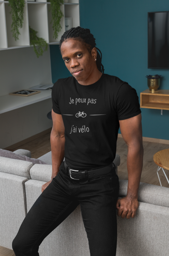 Image de t-shirt noir pour homme "Je peux pas j'ai vélo" - MCL Sérigraphie