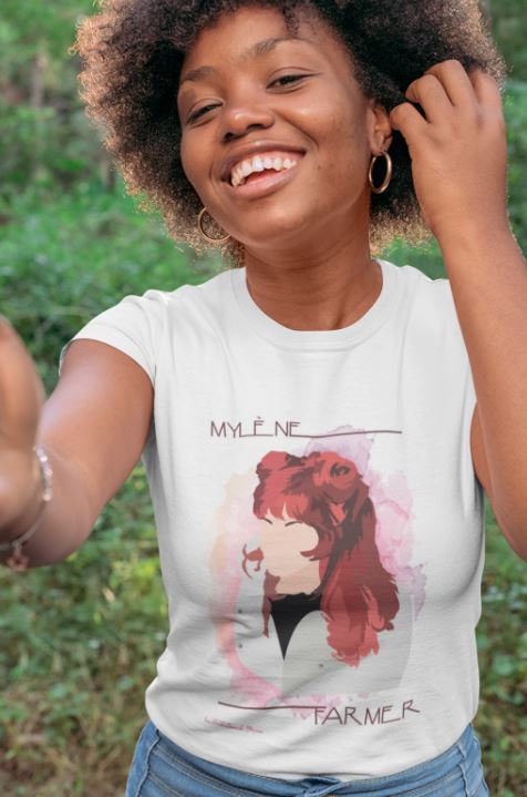 Image de t-shirt blanc femme "Mylène Farmer" - MCL Sérigraphie