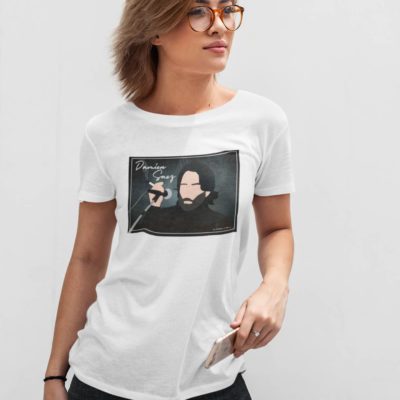 Image de t-shirt blanc pour femme "Damien Saez" - MCL Sérigraphie