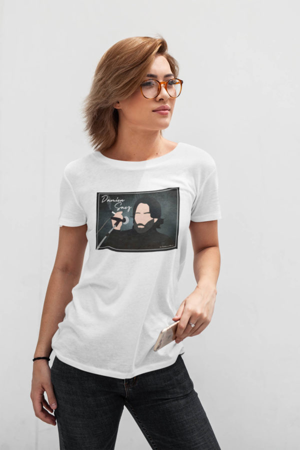 Image de t-shirt blanc pour femme "Damien Saez" - MCL Sérigraphie