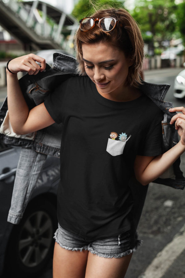 Image de t-shirt noir pour femme "Rick et Morty" - MCL Sérigraphie