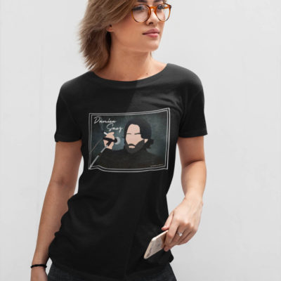 Image de t-shirt noir pour femme "Damien Saez" - MCL Sérigraphie