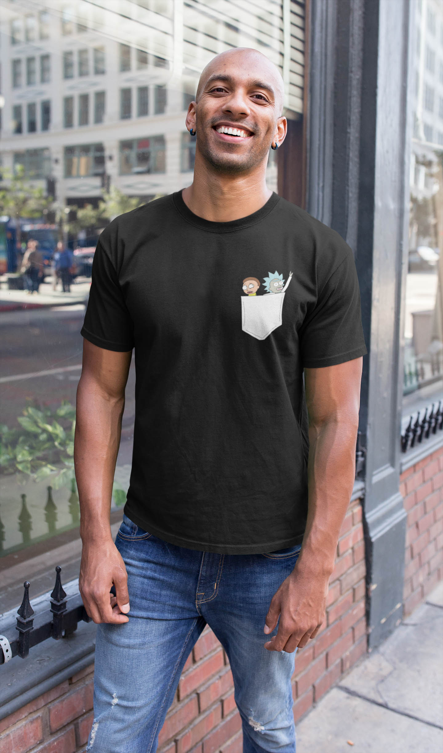 T-shirt blanc pour homme "Rick et Morty" - MCL Sérigraphie Image de t-shirt noir pour homme "Rick et Morty" - MCL Sérigraphie