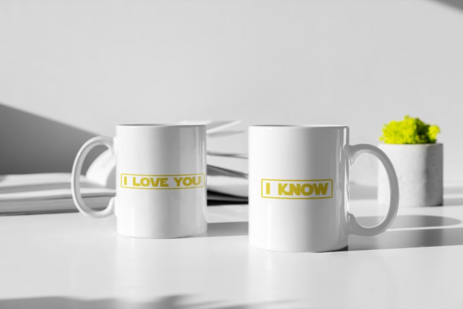 Duo de mugs "I love you/I Know - Star Wars" - MCL Sérigraphie Image de duo de mugs "I love you/I Know - Star Wars" - MCL Sérigraphie