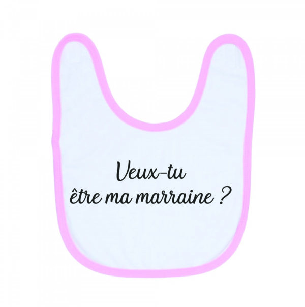 Image de bavoir rose et blanc "veux-tu être ma marraine ?" - MCL Sérigraphie