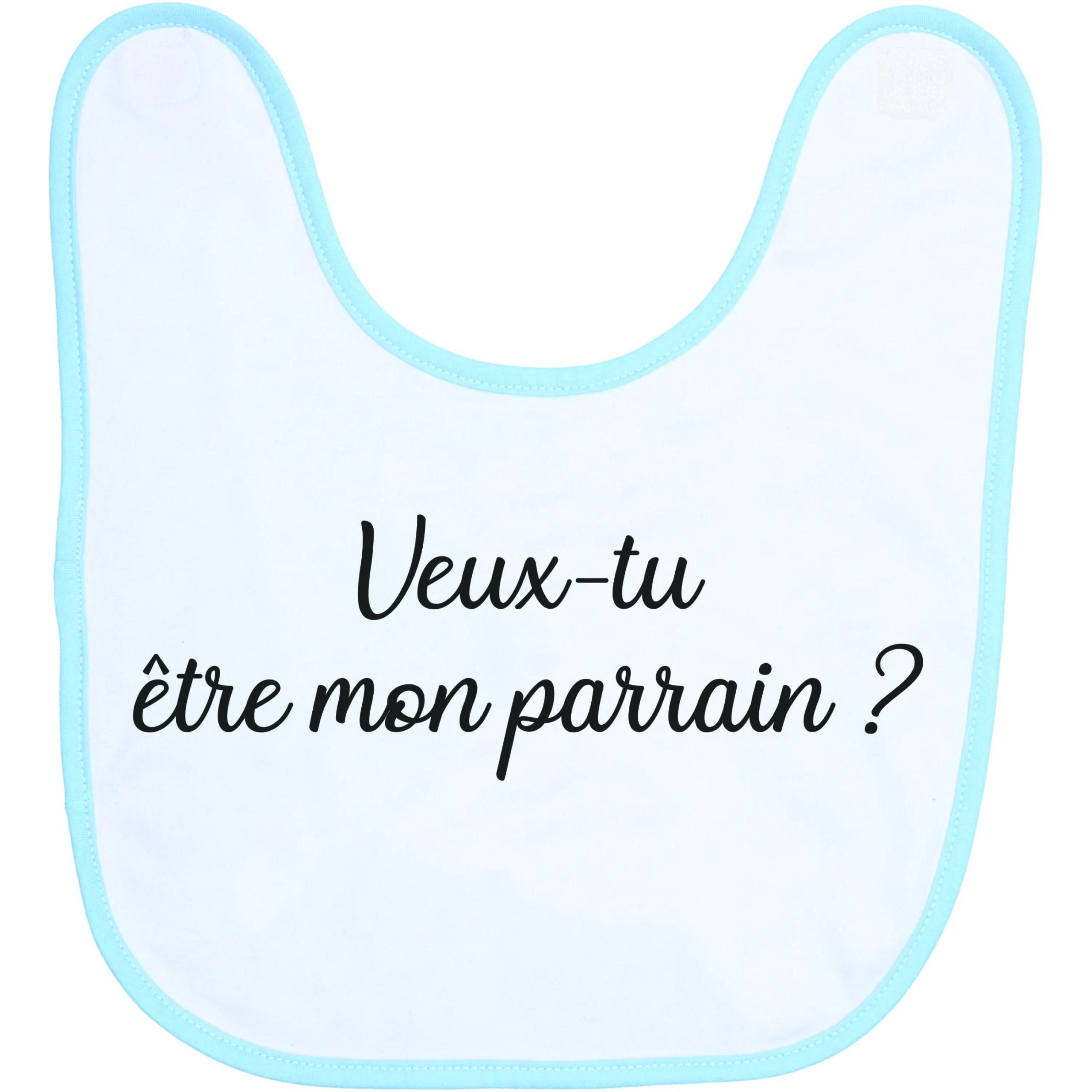 Bavoir blanc et rose "VEUX TU ETRE MON PARRAIN ?" - MCL Sérigraphie Image de bavoir bleu et blanc "veux-tu être mon parrain ?" - MCL Sérigraphie
