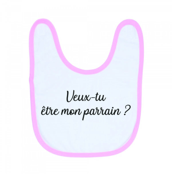 Image de bavoir rose et blanc "veux-tu être mon parrain ?" - MCL Sérigraphie