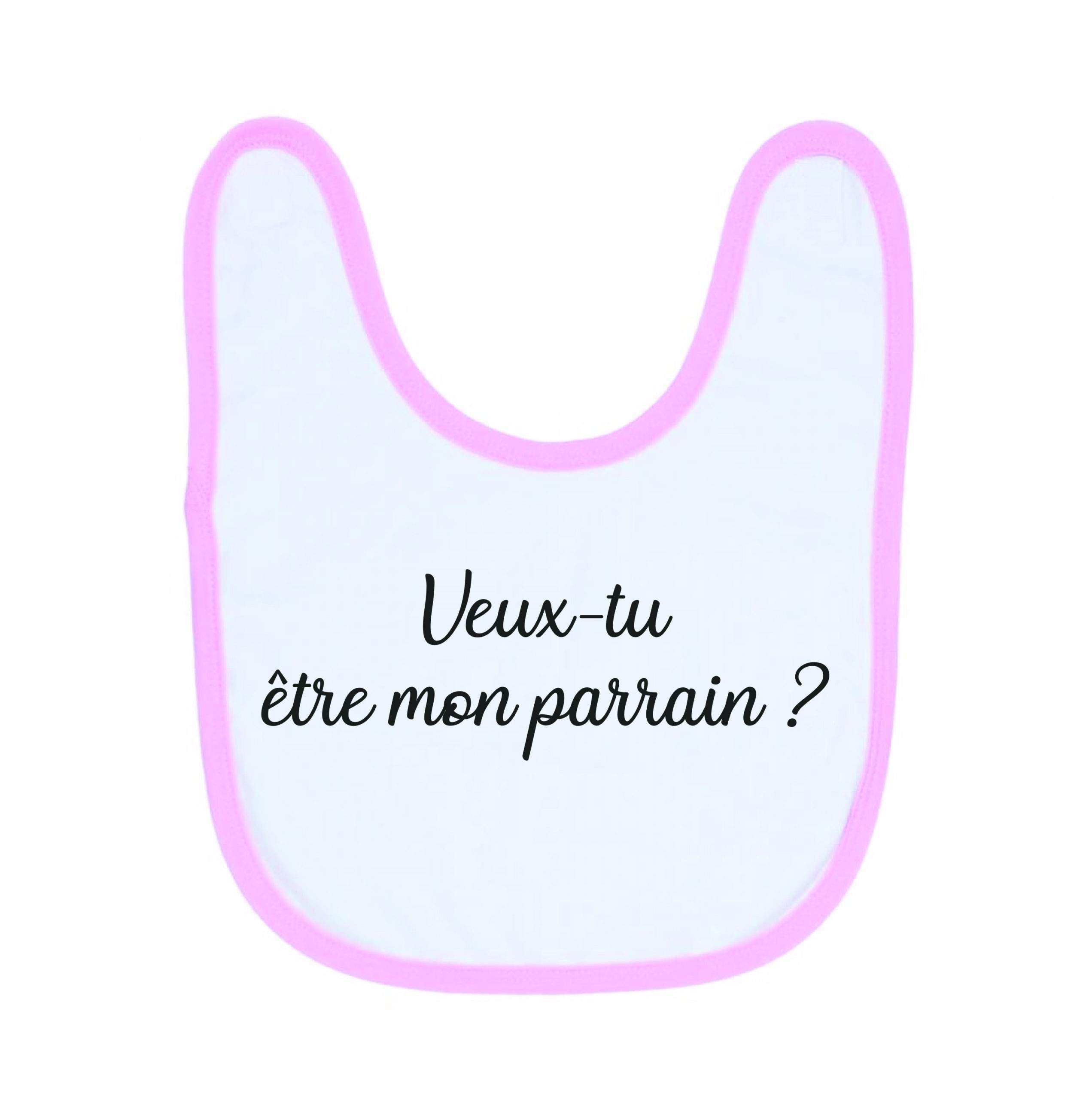 Bavoir blanc et rose "VEUX TU ETRE MON PARRAIN ?" - MCL Sérigraphie Image de bavoir rose et blanc "veux-tu être mon parrain ?" - MCL Sérigraphie