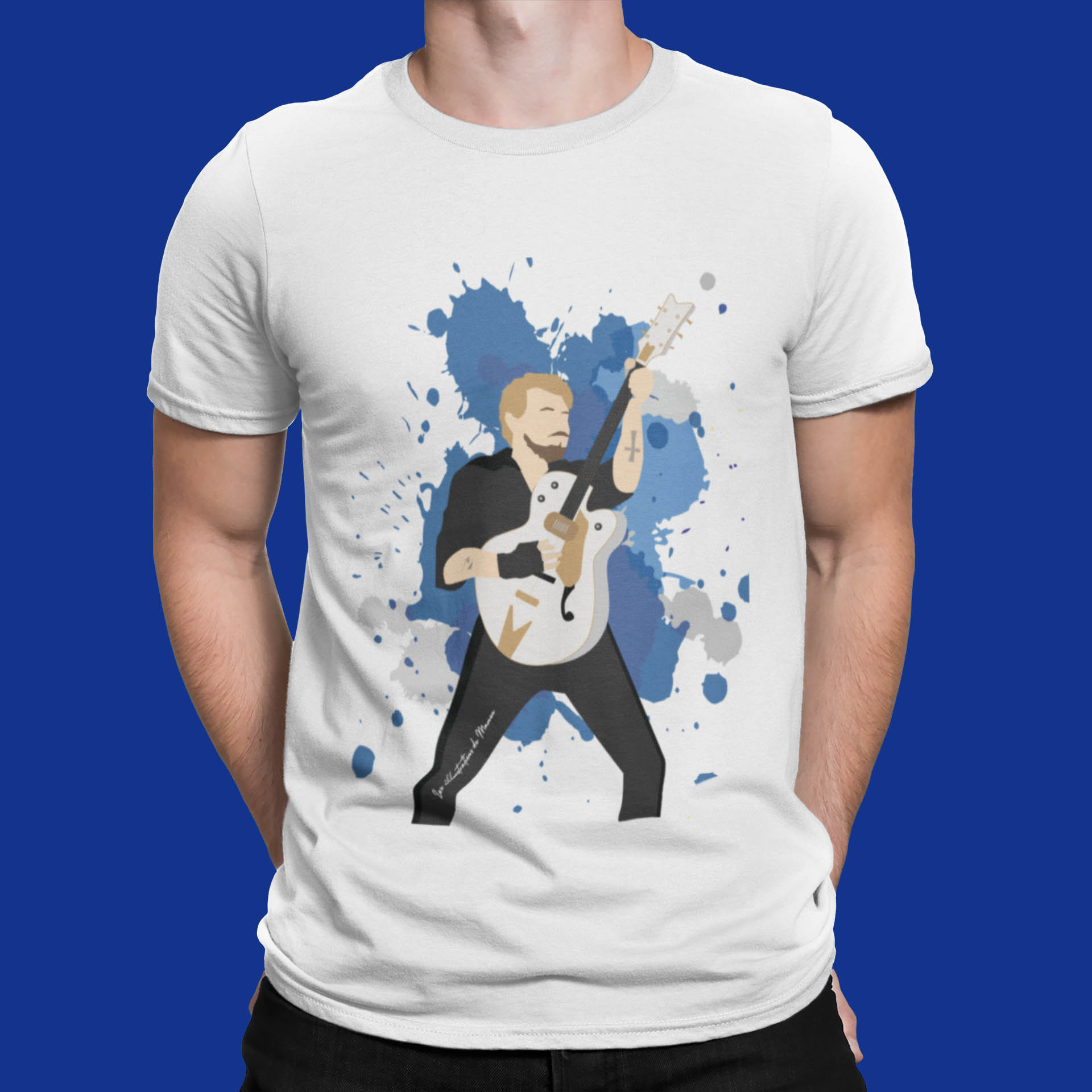 T-shirt homme "Johnny Hallyday" version bleue - MCL Sérigraphie Image de t-shirt homme "Johnny Hallyday" version bleue - MCL Sérigraphie